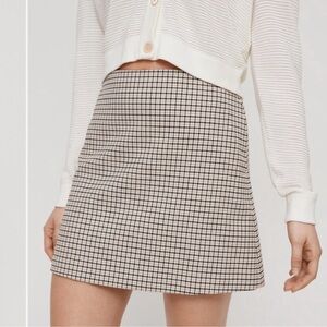 ARITZIA Wilfred Gingham Checkered Mini Skirt Black Beige Yellow